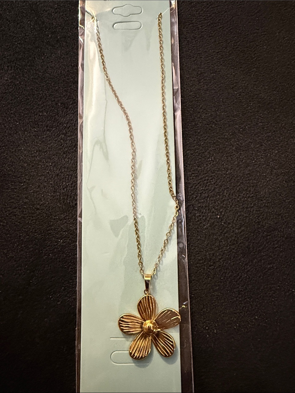 Stainless Steel Flower Pendant Necklace - Gold-tone